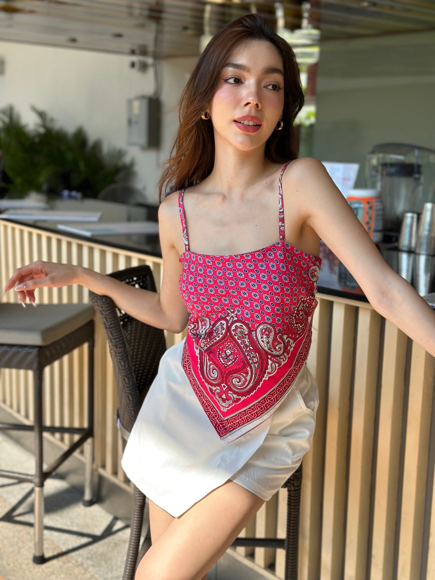 Vintage Print Scarf Tops