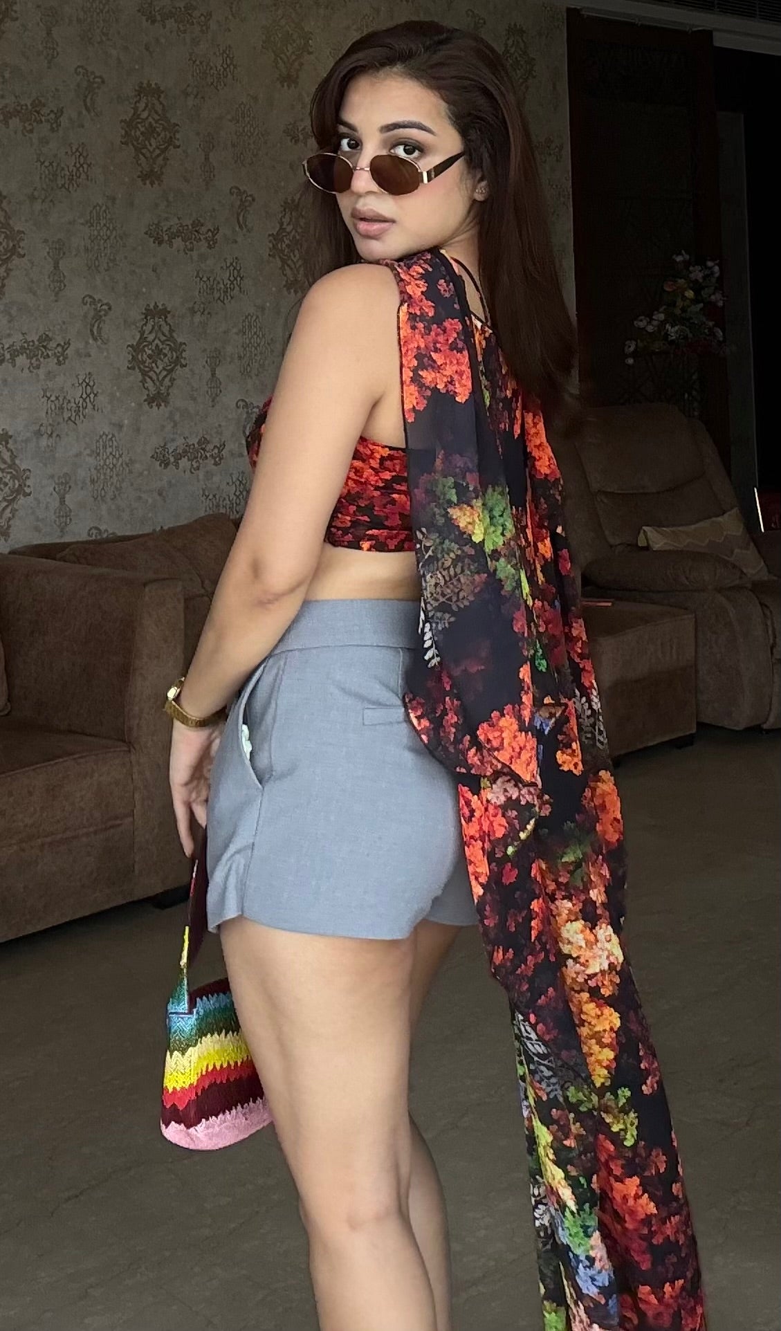 Floral Asymmetrical Cape Top With Bralette