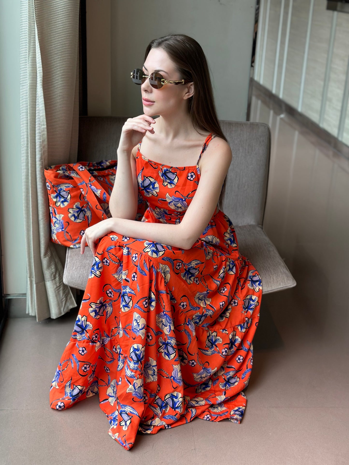 Orange Maxi Dress With Matching Bag