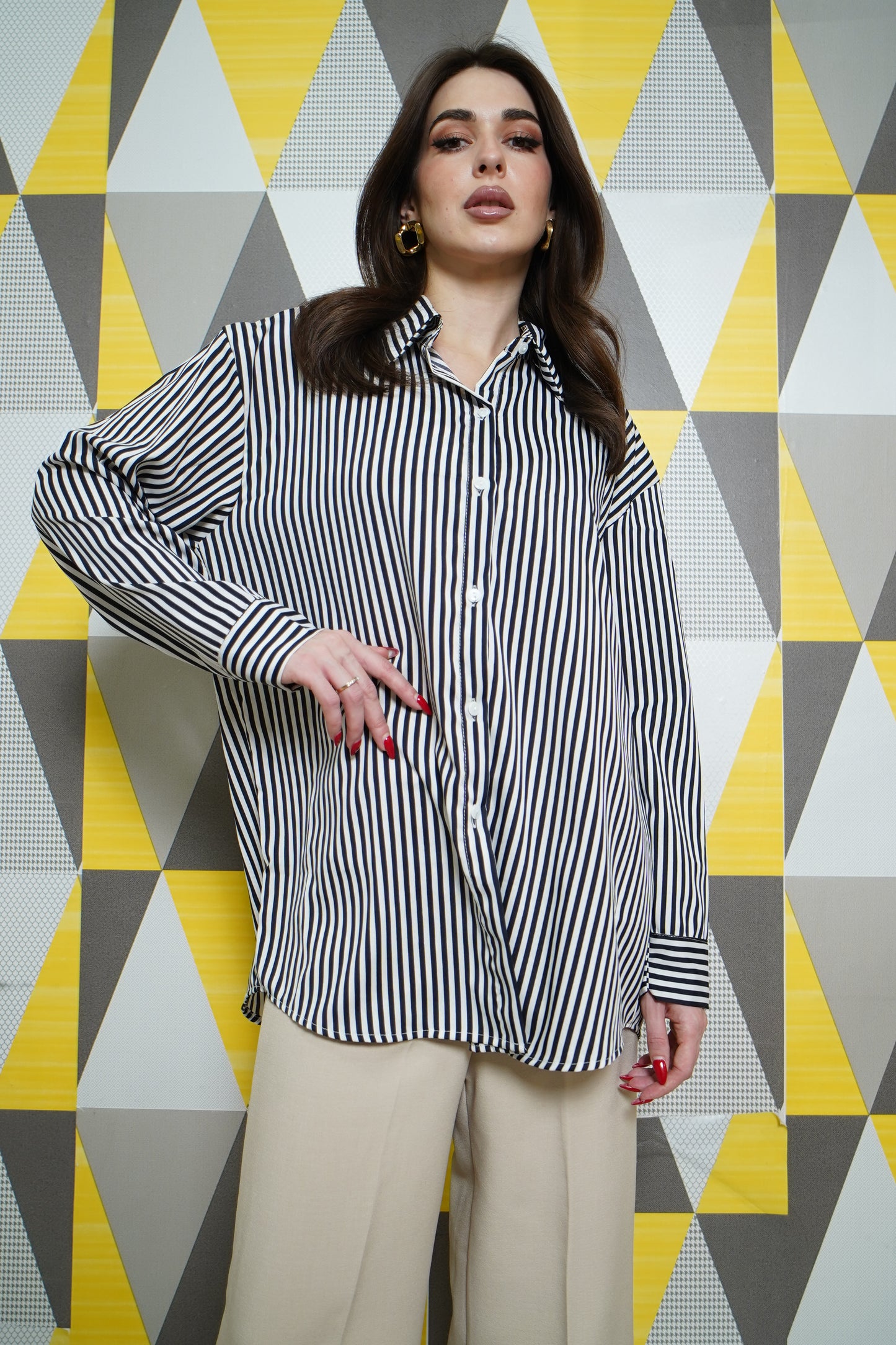 Thick Black Striped Button Down Corporate Shirt