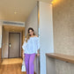 Set Of Off-Shoulder Shirt With Lilac Pants