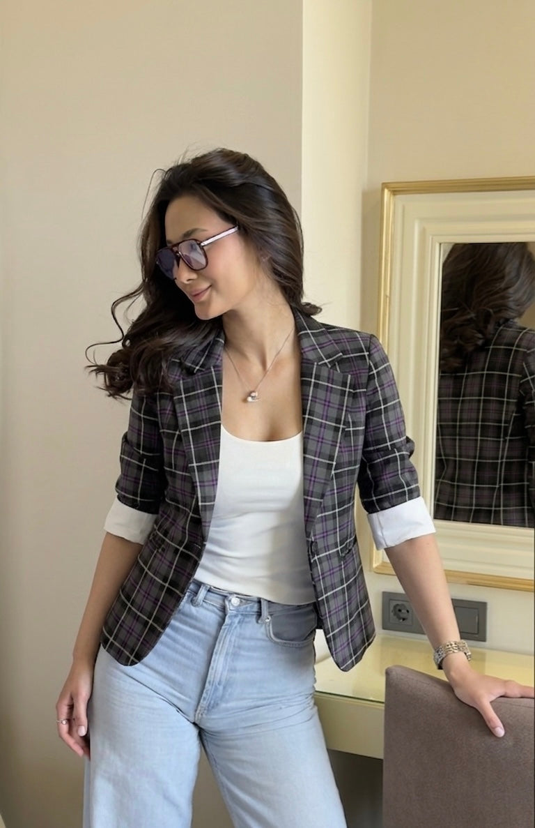 Plaid Blazer With Tank Vest