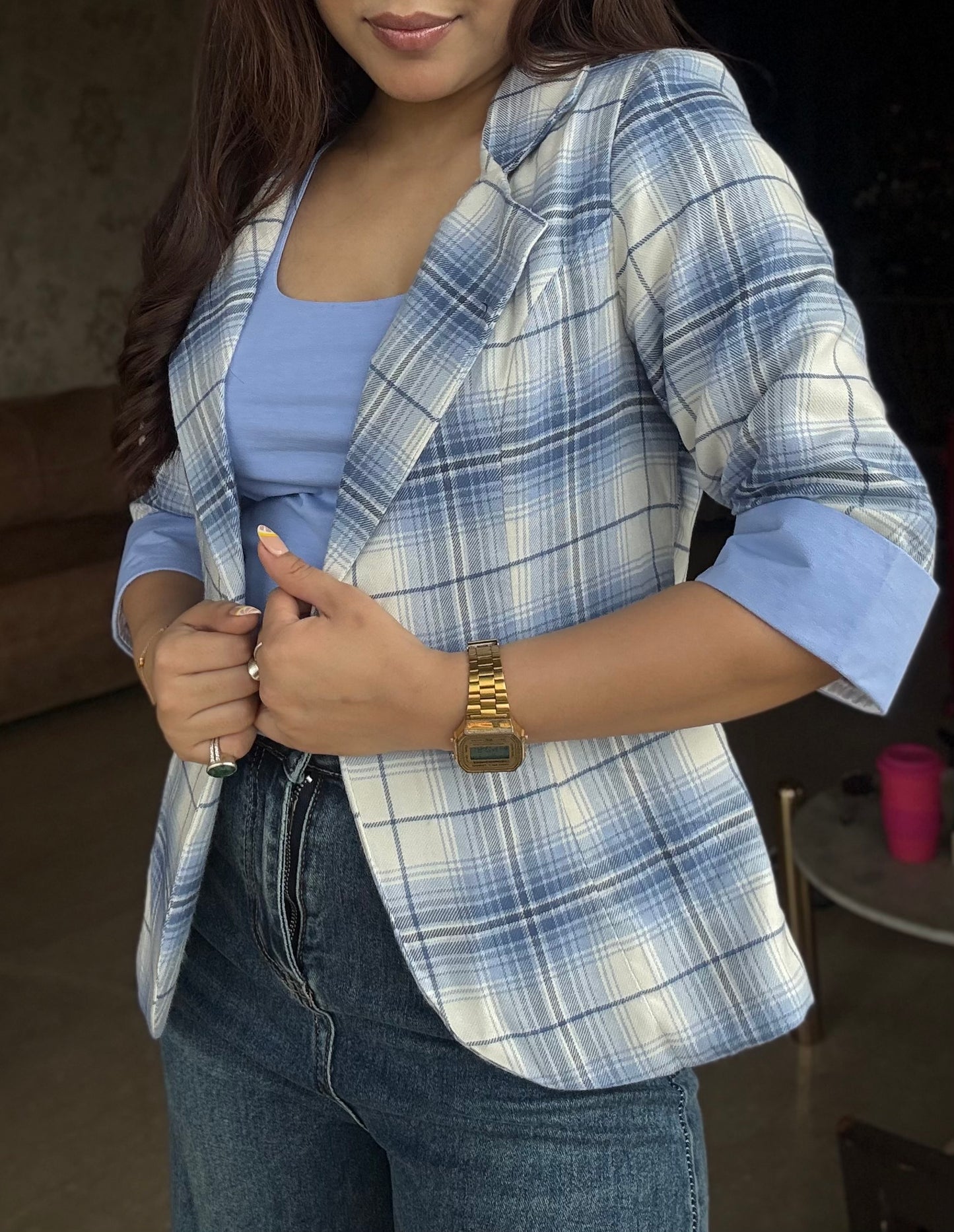 Plaid Blazer With Tank Vest