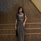 Metallic Pleated Skirt With Flared One Side Top