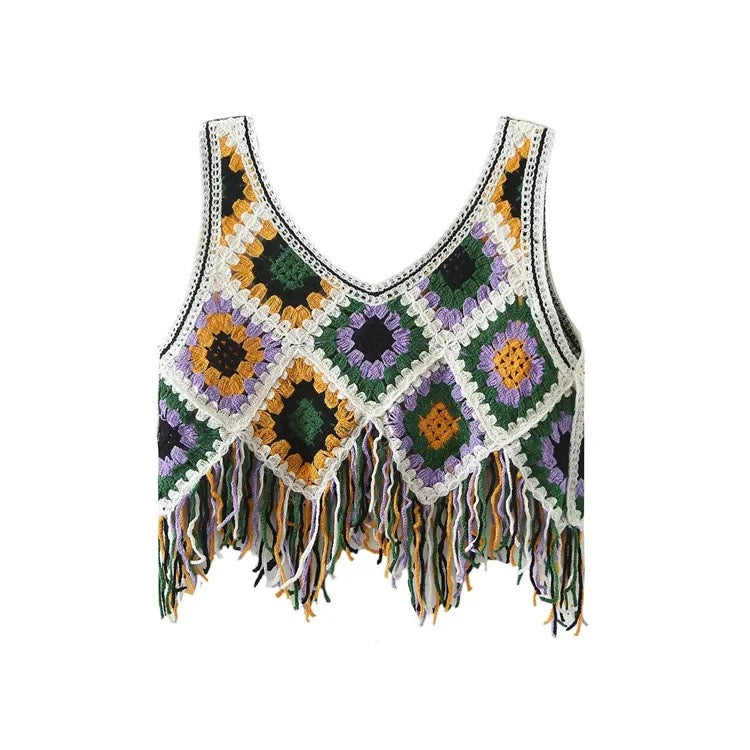 Crochet Fringe Knitwear Top