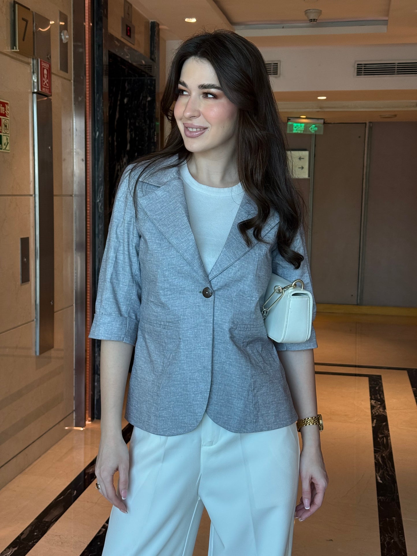Light Grey 3/4th Sleeve Blazer