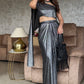 Metallic Pleated Skirt With Flared One Side Top