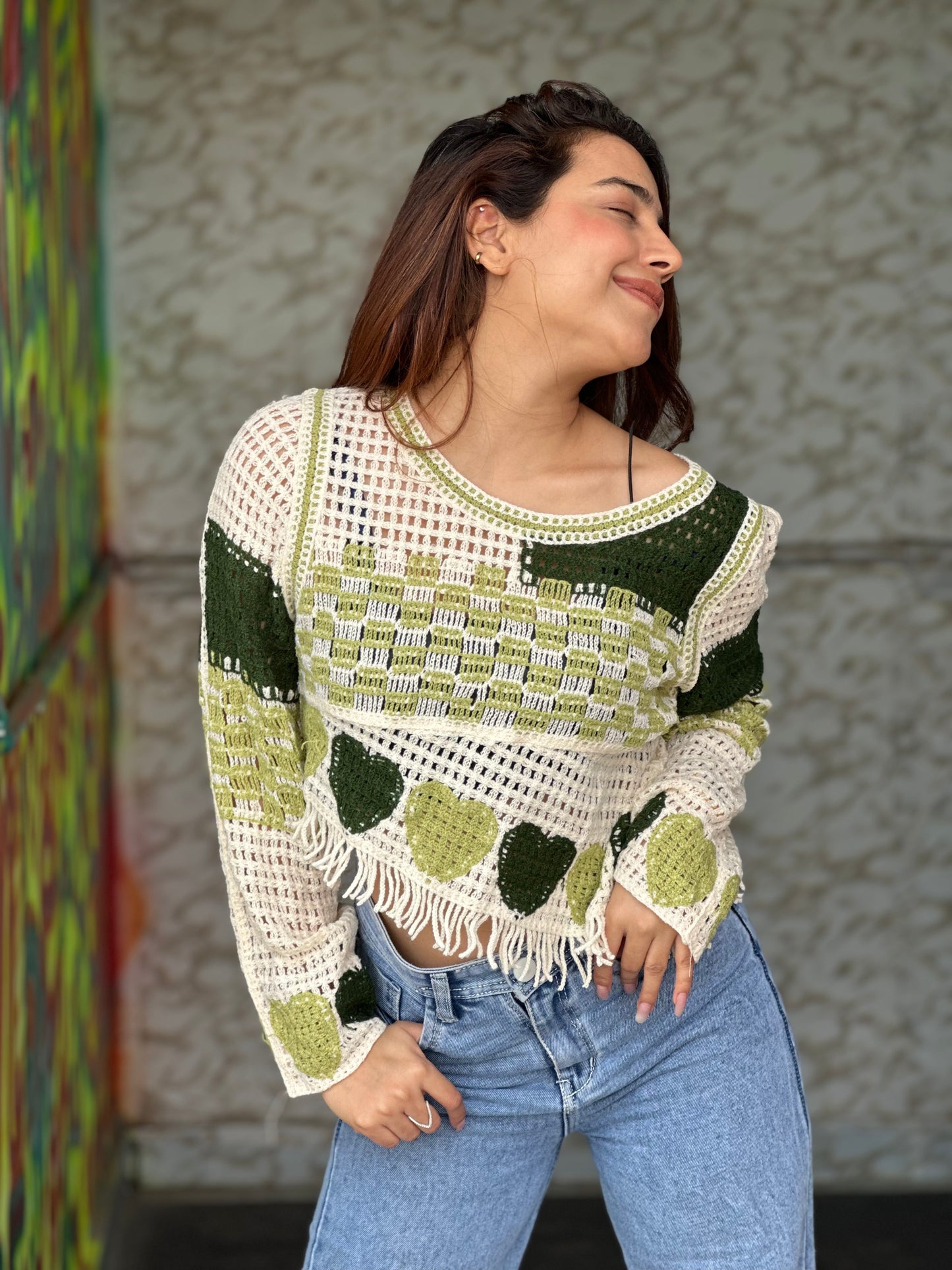 Crochet Asymmetrical Full Sleeves Top