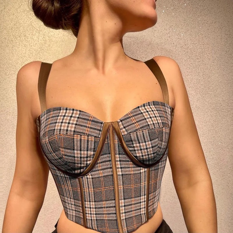 Plaid Padded Corset Look Bralette