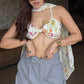 Floral Asymmetrical Cape Top With Bralette