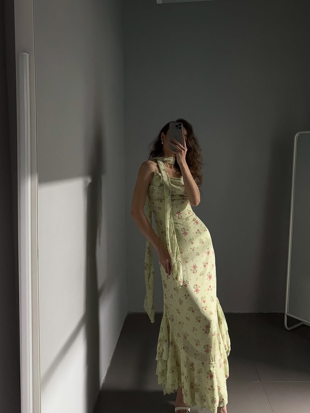 Georgette Floral Flow Dress With Scarf