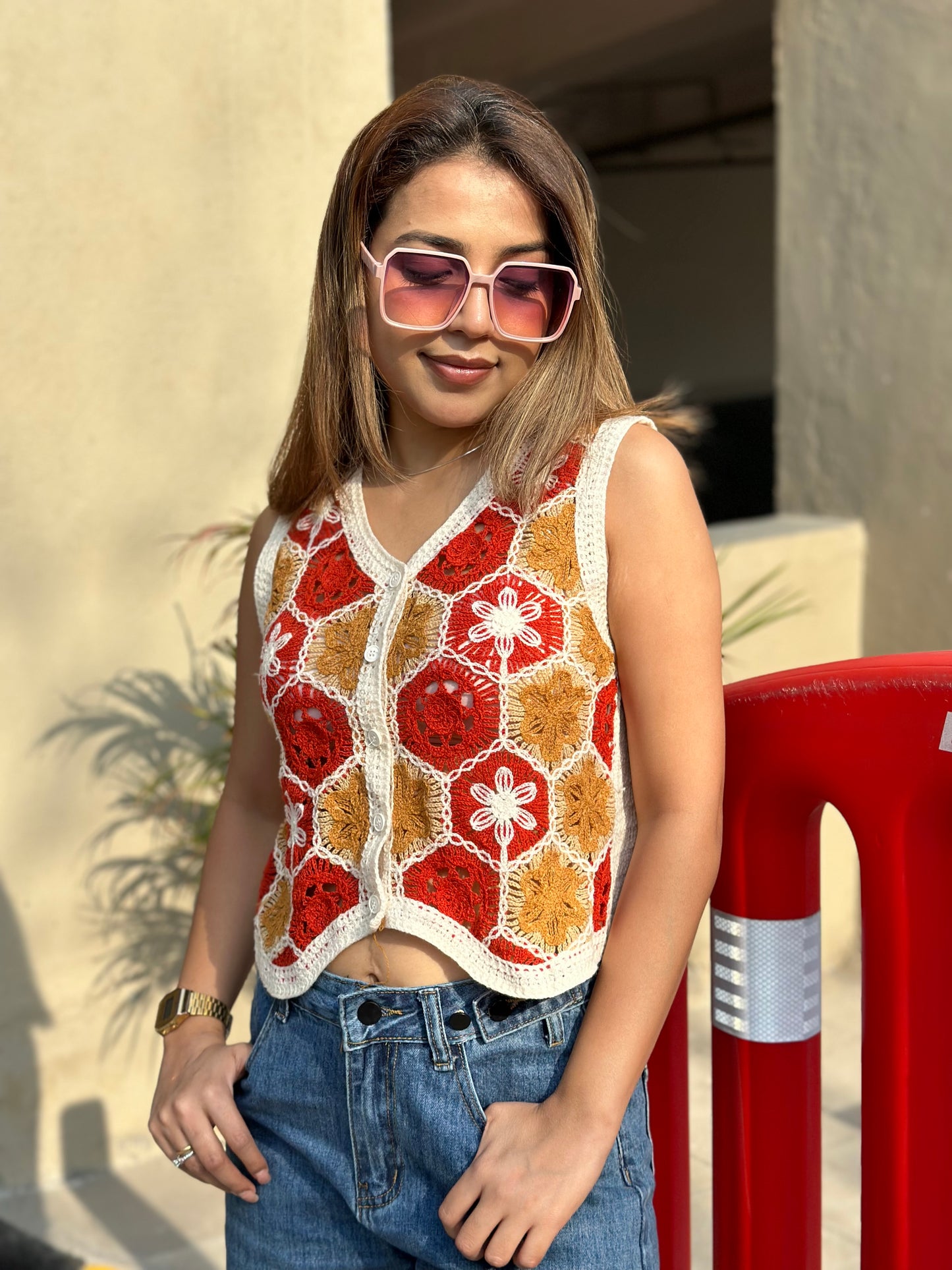 Mustard Crochet Vest