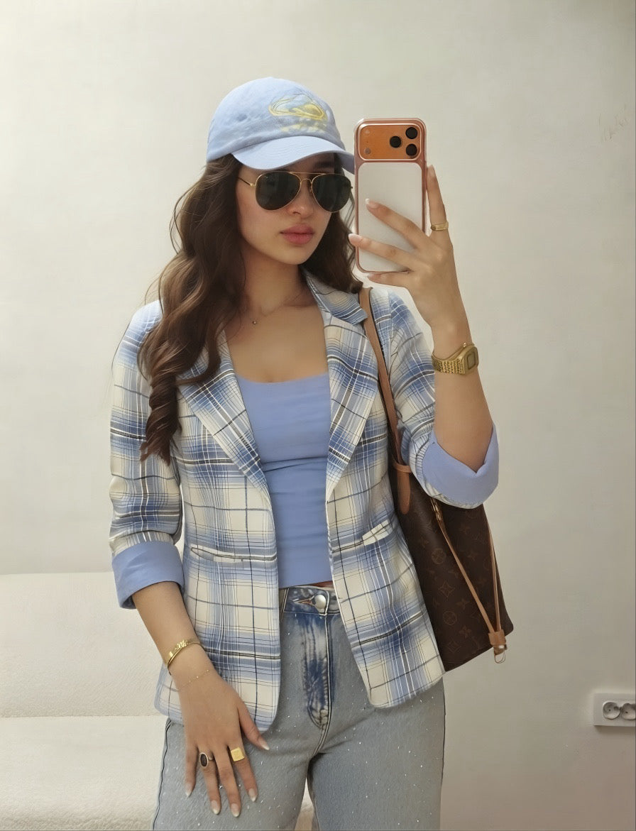 Plaid Blazer With Tank Vest