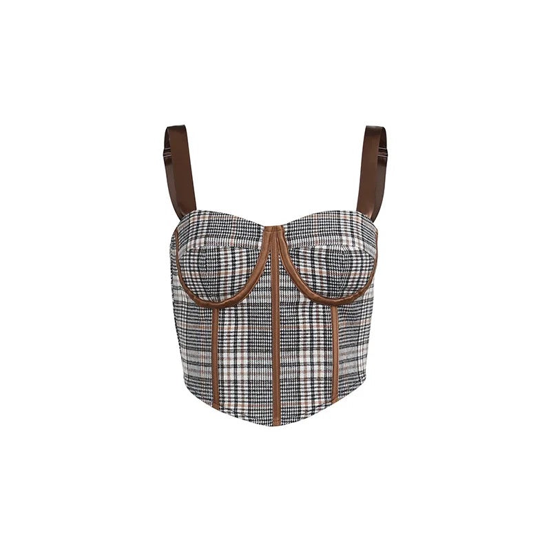 Plaid Padded Corset Look Bralette