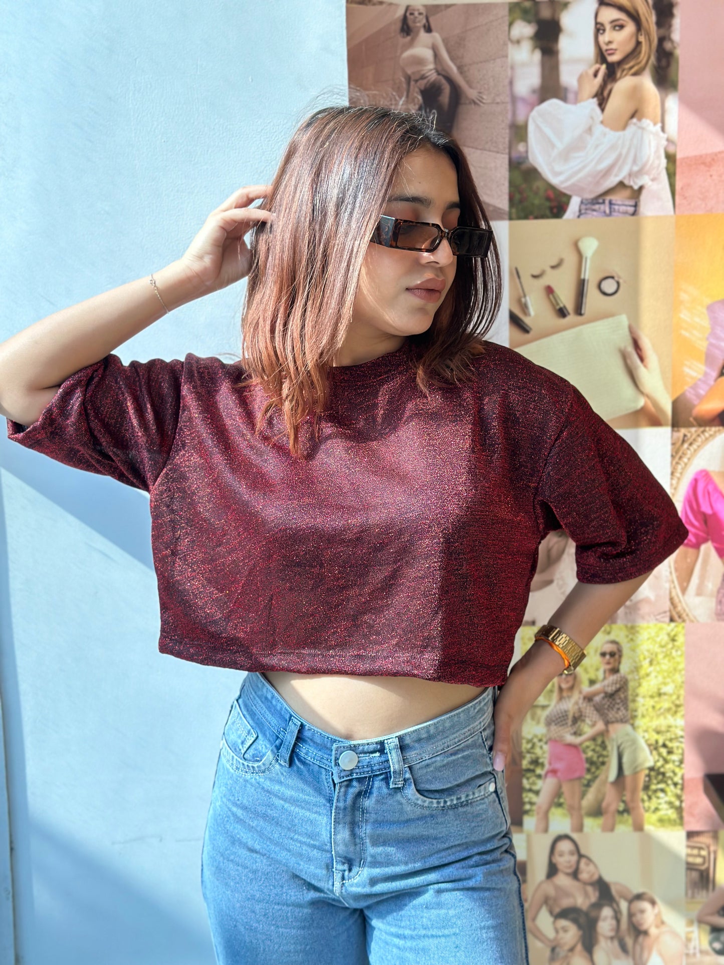 Crop Oversized Shimmer Tshirts