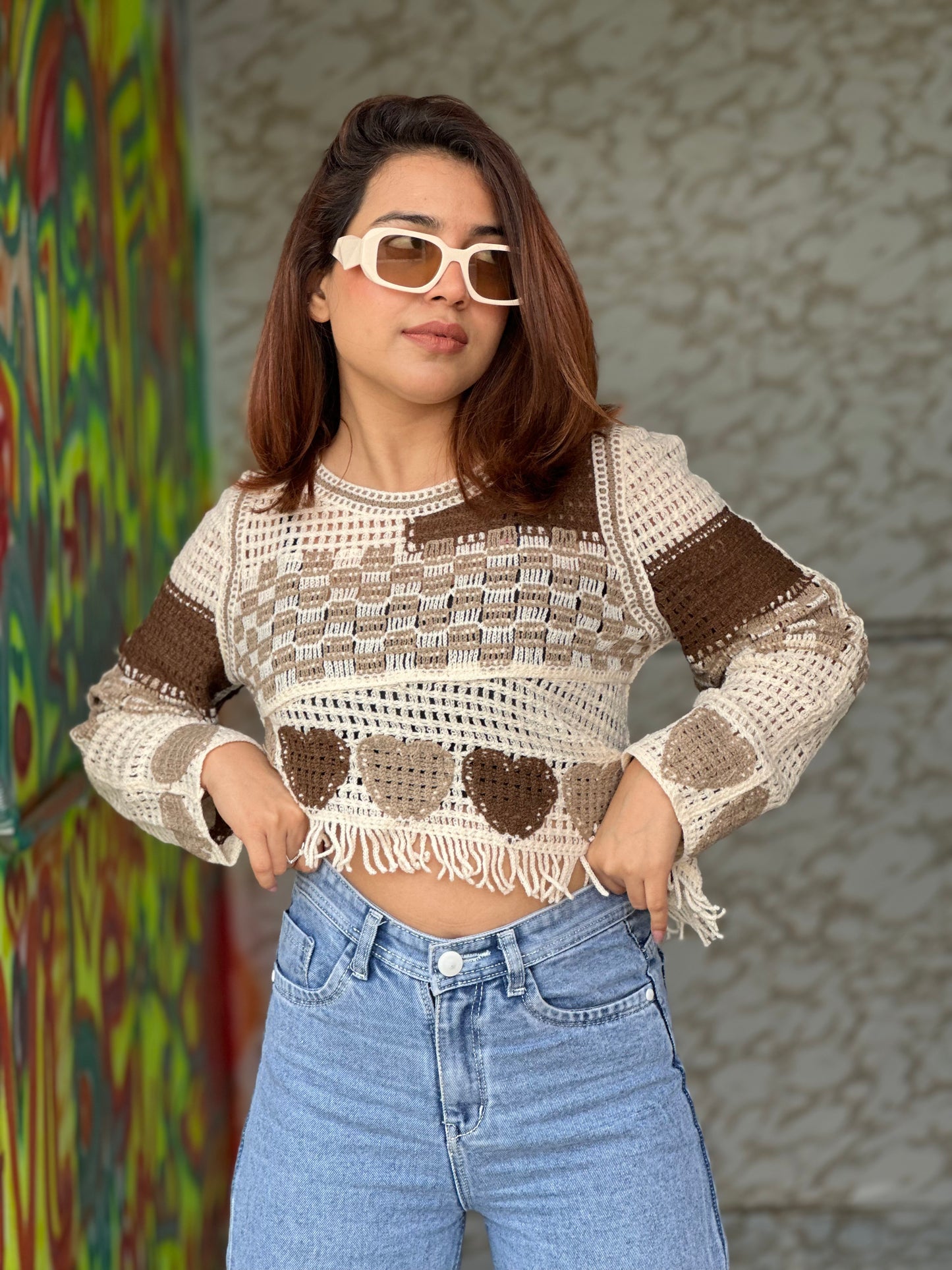 Crochet Asymmetrical Full Sleeves Top