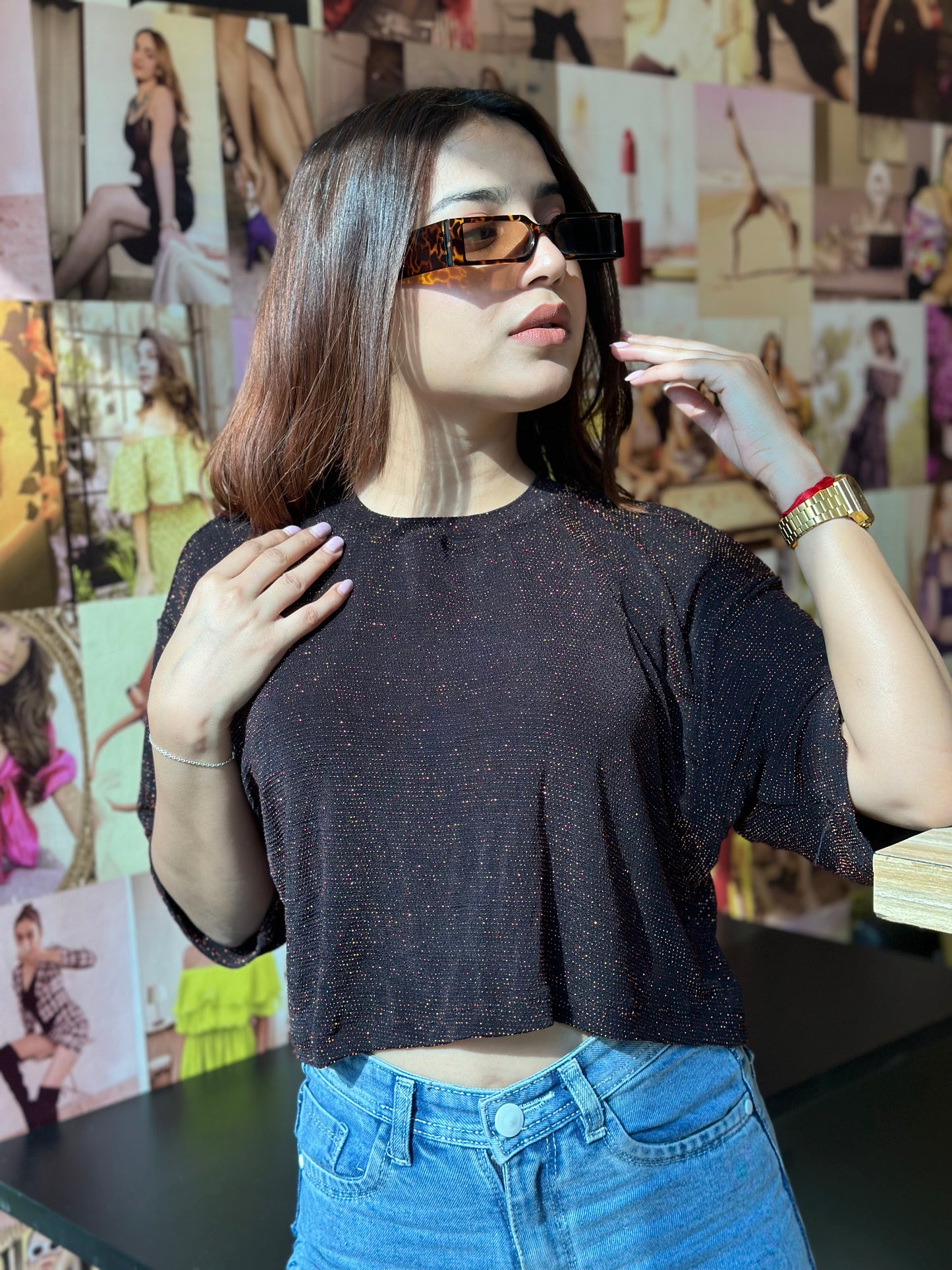 Crop Oversized Shimmer Tshirts
