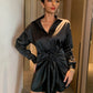 Black Satin Tie Around Shirt Dress