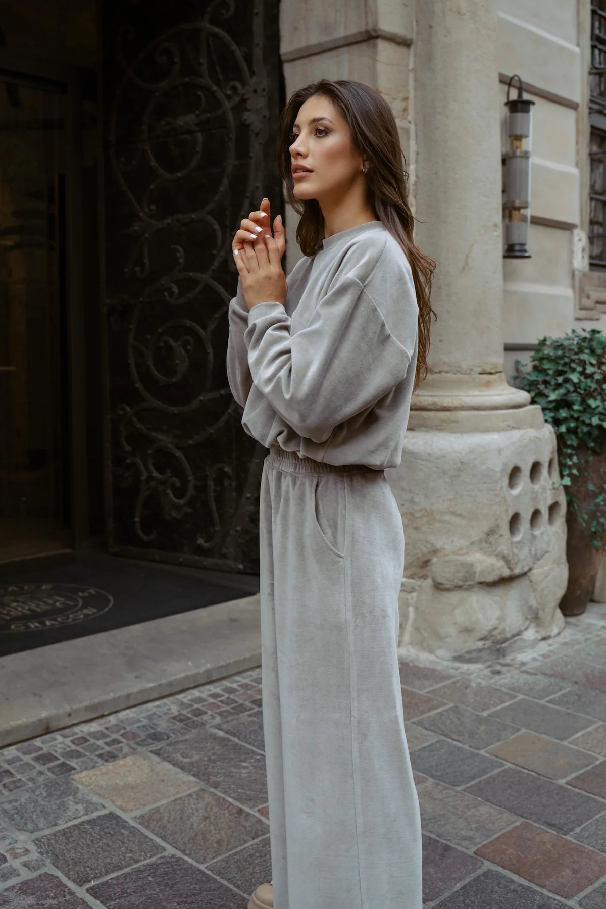 Light Grey Soft Velvet Co-ordinates