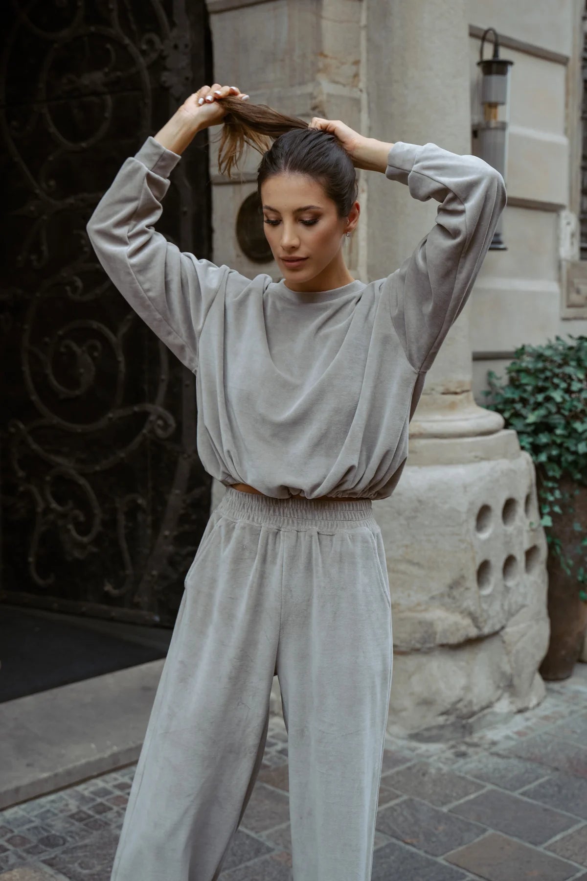 Light Grey Soft Velvet Co-ordinates
