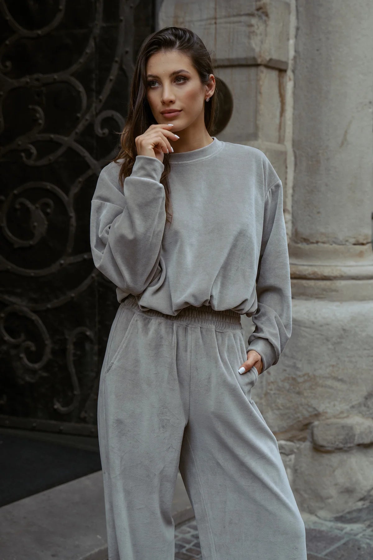 Light Grey Soft Velvet Co-ordinates
