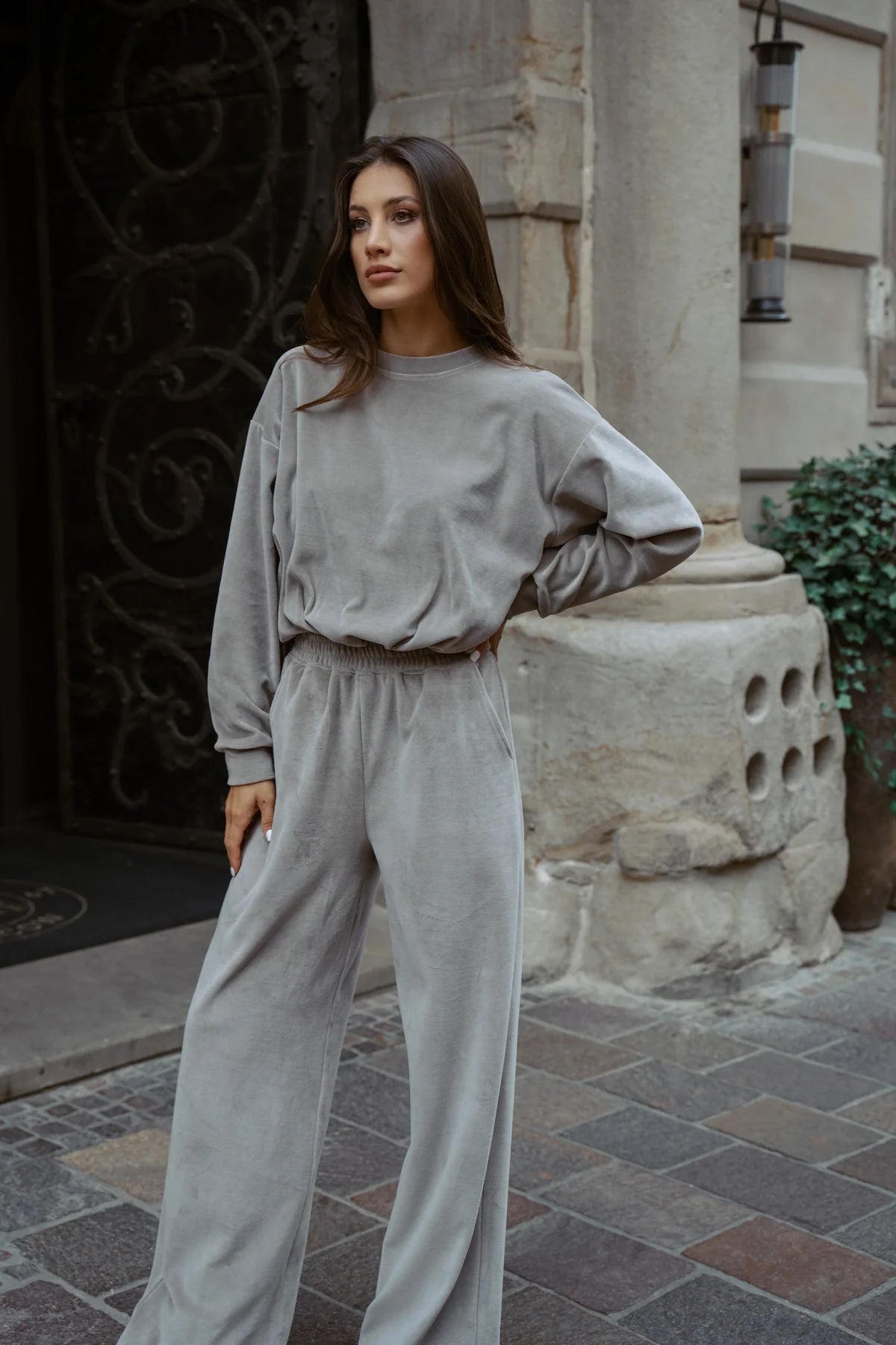 Light Grey Soft Velvet Co-ordinates
