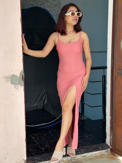 Crinkle Padded Slit Gown Dress