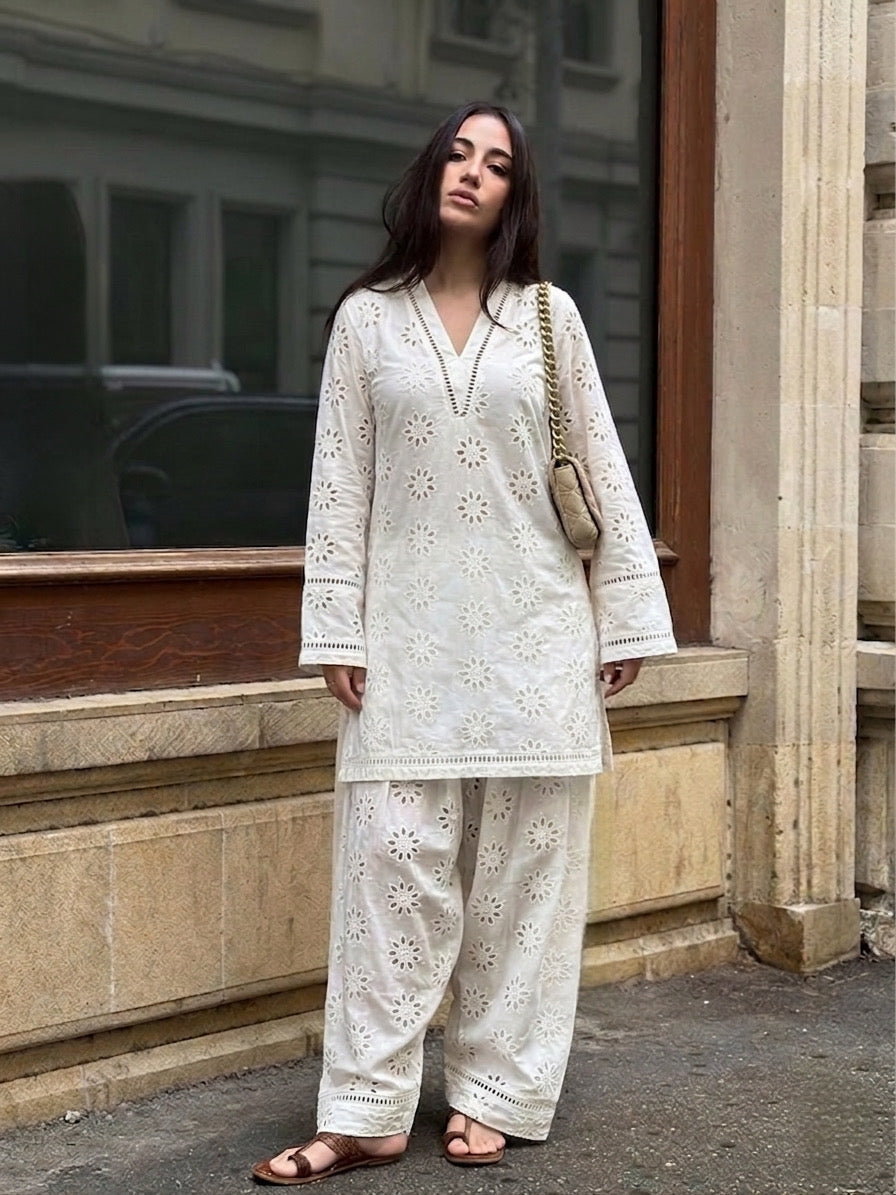 Cotton  Embroidered Farshi Pants Set