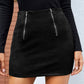 Suede Mini Double Zipper Skirt