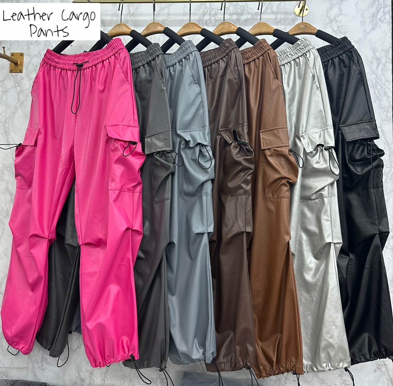 Faux Leather Cargo Pants