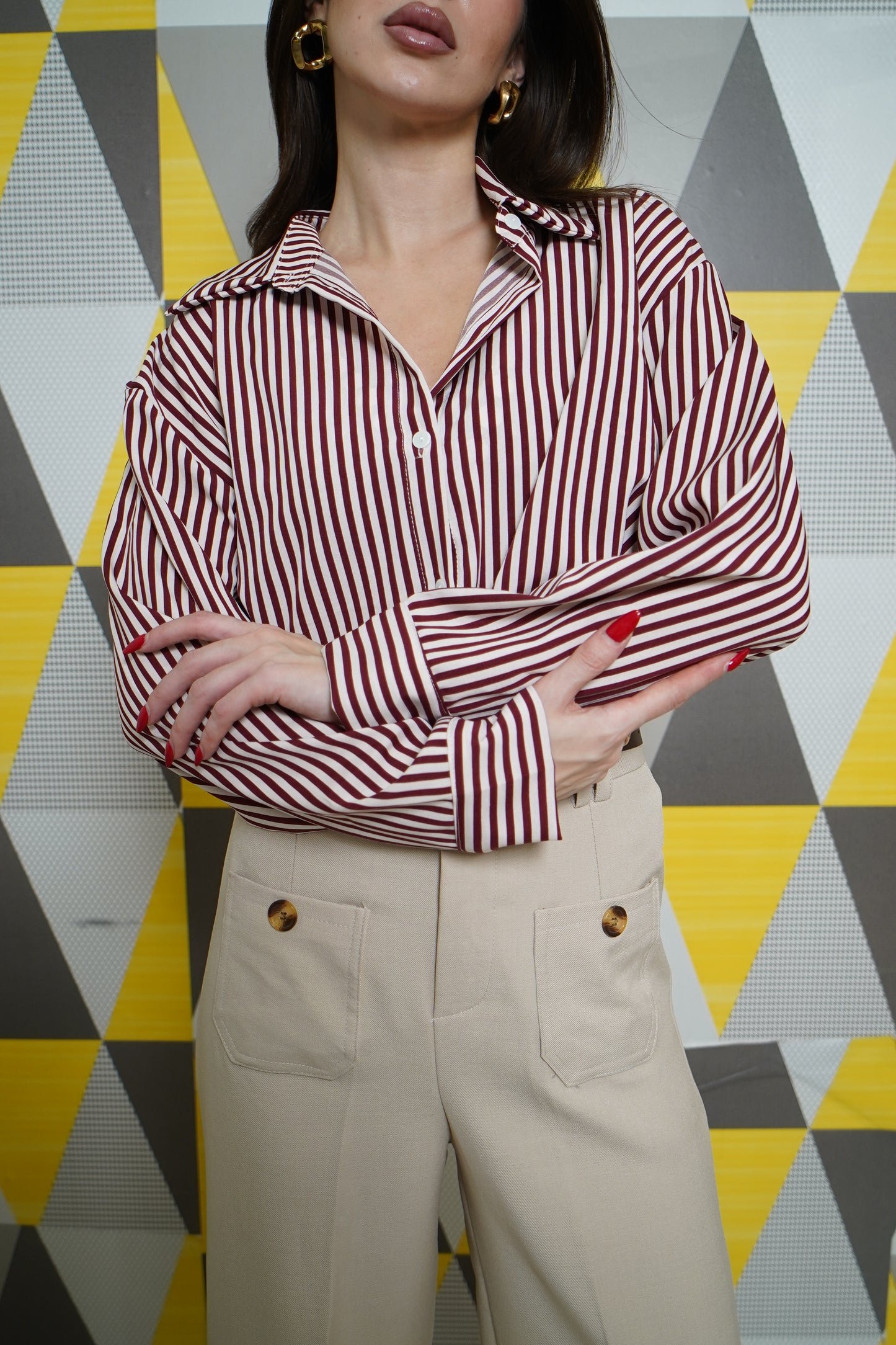 Deep Red Striped Button Down Corporate Shirt
