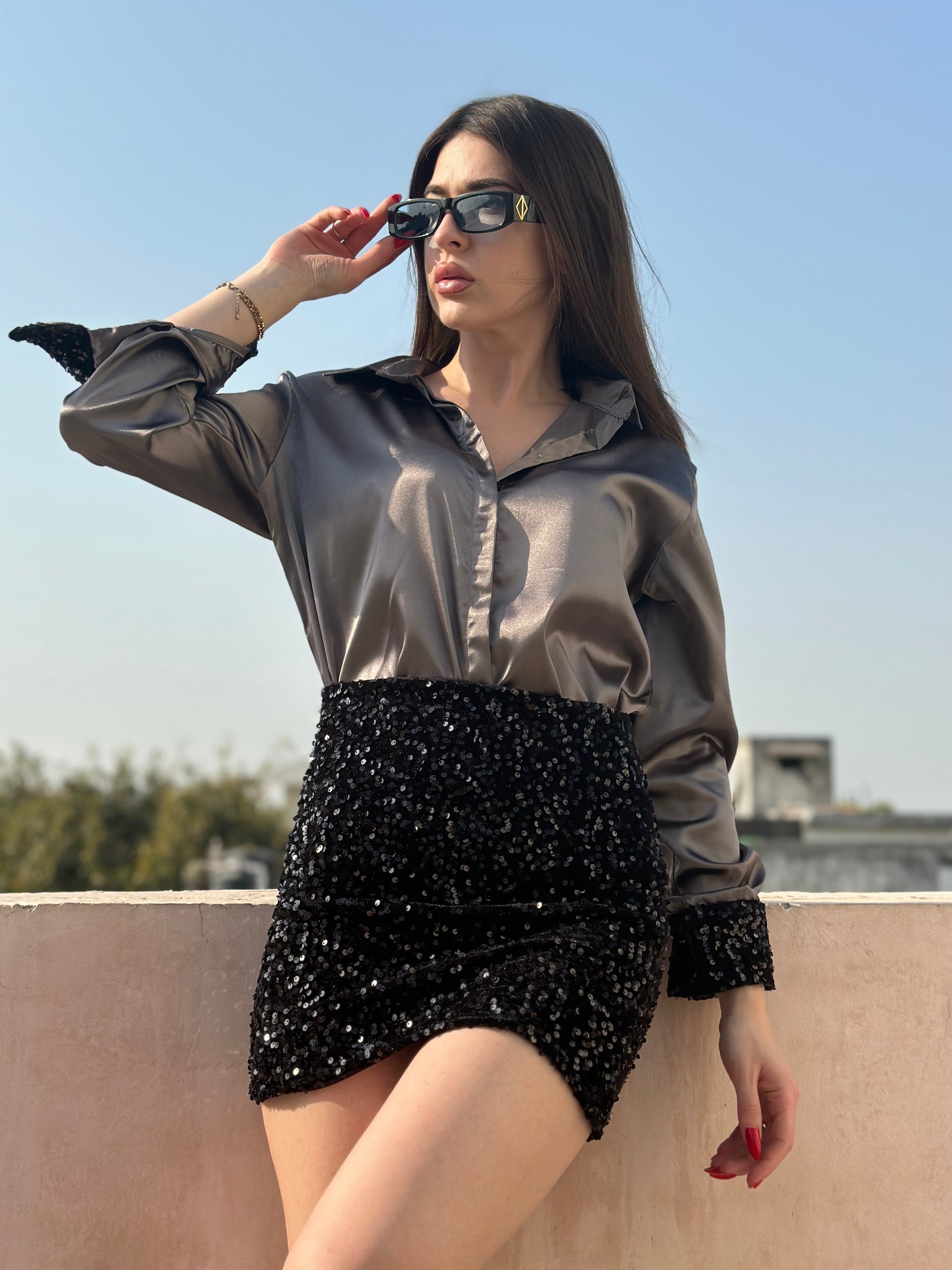 Sequin skirt top velvet top