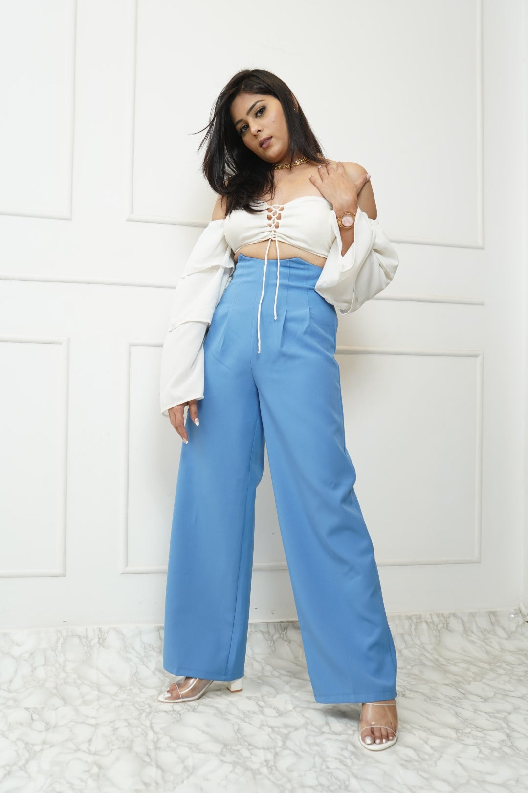 High Corset Waist Wide Leg Pants