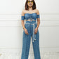 Denim Corset Rope Belt Pants With Padded Denim Top