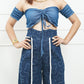 Denim Corset Rope Belt Pants With Padded Denim Top