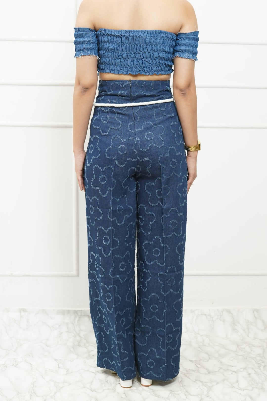 Denim Corset Rope Belt Pants With Padded Denim Top