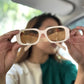 Beige Rectangle Frame Sunglasses