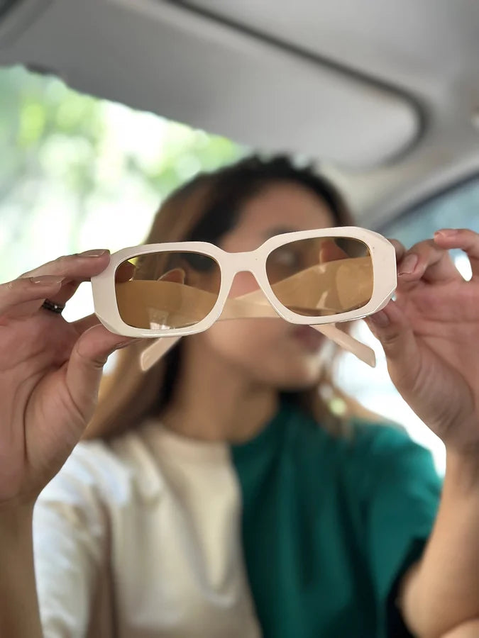 Beige Rectangle Frame Sunglasses