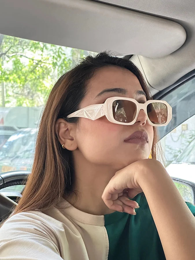 Beige Rectangle Frame Sunglasses