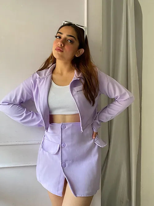 Casual Crop Blazer With Button Down Short Skirt StyleAsh