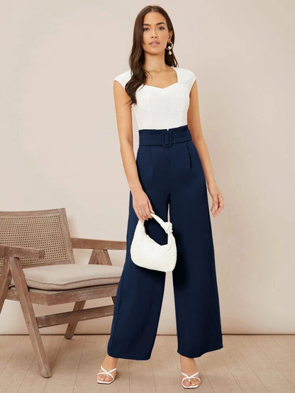 Flare Leg Belt Attached High Waist Pants