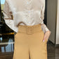 Wide Leg Belt Attached High Waist Pants