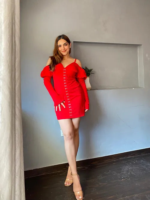 Hot Red Corset Look Off-Shoulder Short Dress
