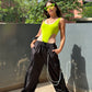 Combo Deal: Neon Green Bodysuit With Chain Cargo Pants