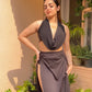 Combo Deal: Padded Cowl Neck Top With High Slit Skirt