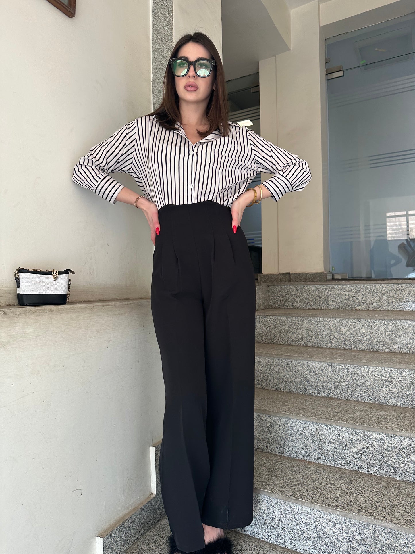 Combo Deal: Striped Shirt With High Waist Corset Pants