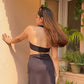 Combo Deal: Padded Cowl Neck Top With High Slit Skirt