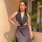 Combo Deal: Padded Cowl Neck Top With High Slit Skirt