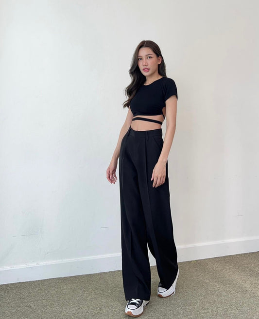 Combo Deal: Backless Crop Tee With High Waist Pants