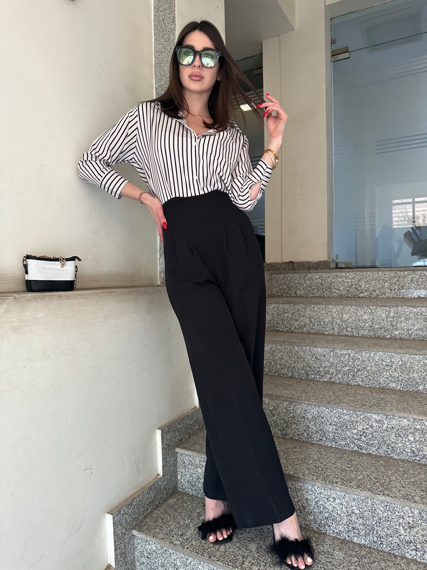 Combo Deal: Striped Shirt With High Waist Corset Pants